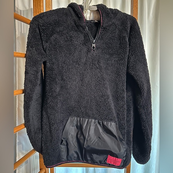 Calvin Klein Performance Quarter Zip Sherpa Hoodie Girls Youth Large Black Pink - Picture 1 of 6